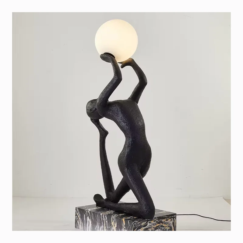 High Quality Hotel Living Room Luxury Corner Lamps Yoga Sculpture Black Art Floor Lamp