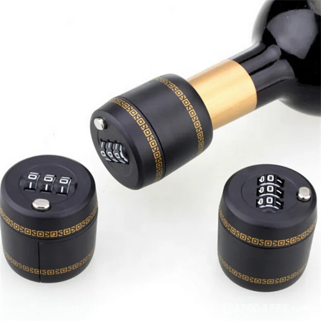 Black ABS 3 Digits Wine Bottle Password Combination Lock