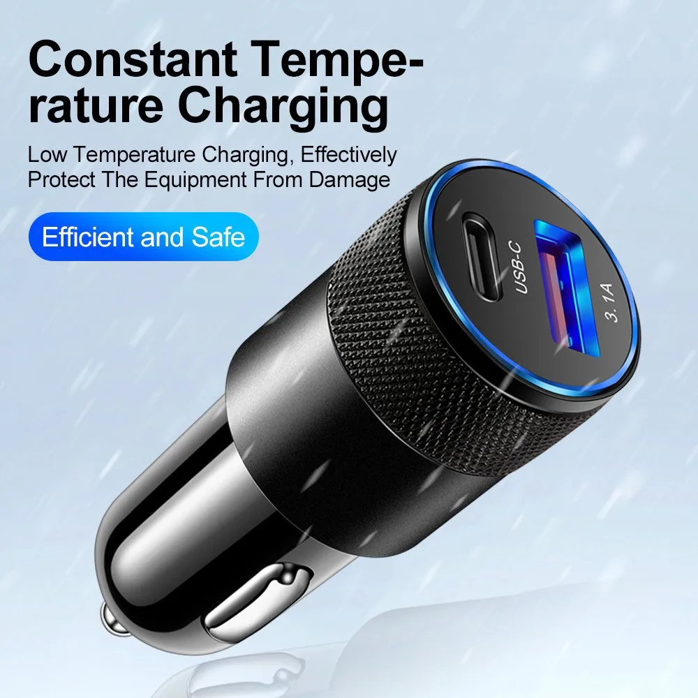 High Quality 18w Fast Charging 2 Ports Led Lights Mini Portable Car Chargers Fast Car Chargers For Phone