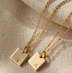 Wholesale Custom Logo Pendant Stainless Steel 18K Gold Plated Simple Trend Initial Letter Engraved Square Pendant Necklace