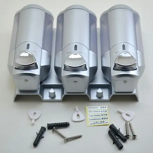 ABS plastic white silver chrome 200mL liquid soap powder dispenser wall mount triple soap dispenser