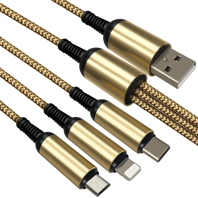 
3 in 1 3A USB Charging Charger Cable Multiple Multi USB Cable for iPhone Samsung Android and Type C Mobile Phones 