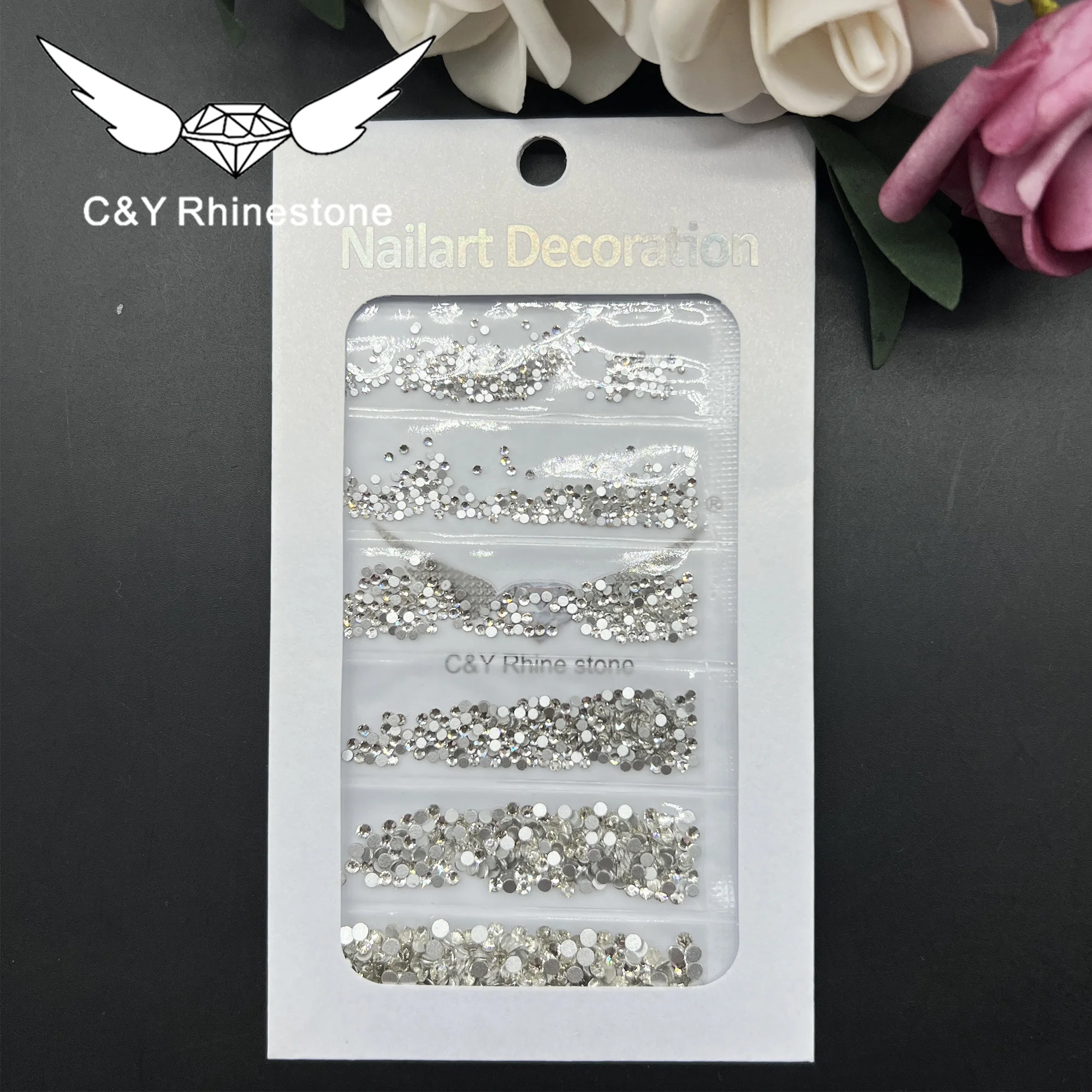 CY 3D Art  white Color Glass Crystals Stone for Nails Decoration Crystal Rhinestone Nail 1440pcs