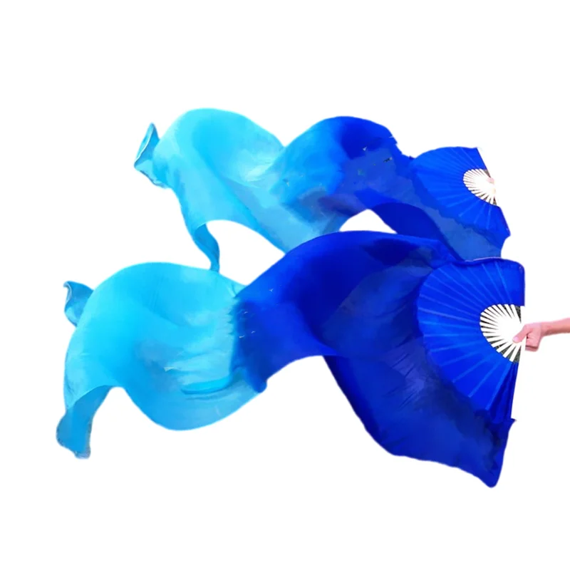 2 Colors Gradient Silk Veil Extra Long Double Sided Belly Dance Fan 180cm Pairs Adults Women ATS Concert Music Show Costume