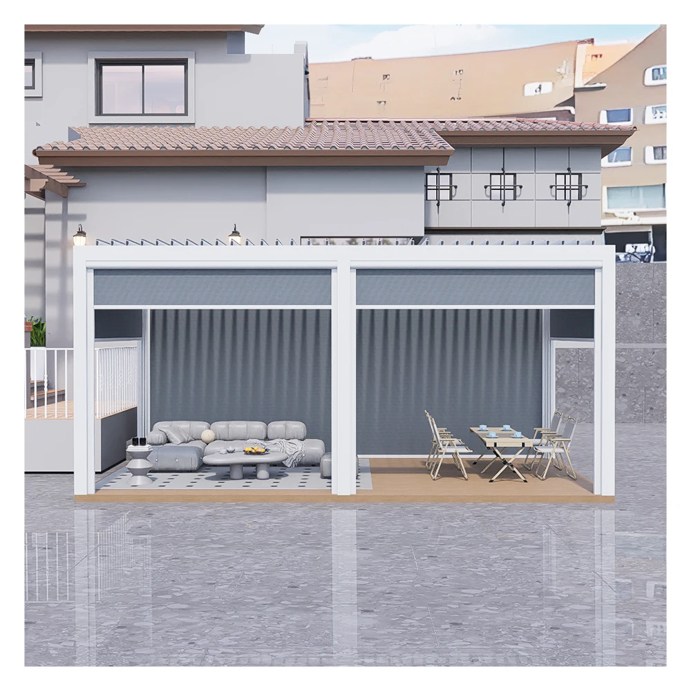 Automatic Electric Louvered Pergola Canopy Modern Design External Pergola Aluminium Outdoor With Motorized Roller Blinds