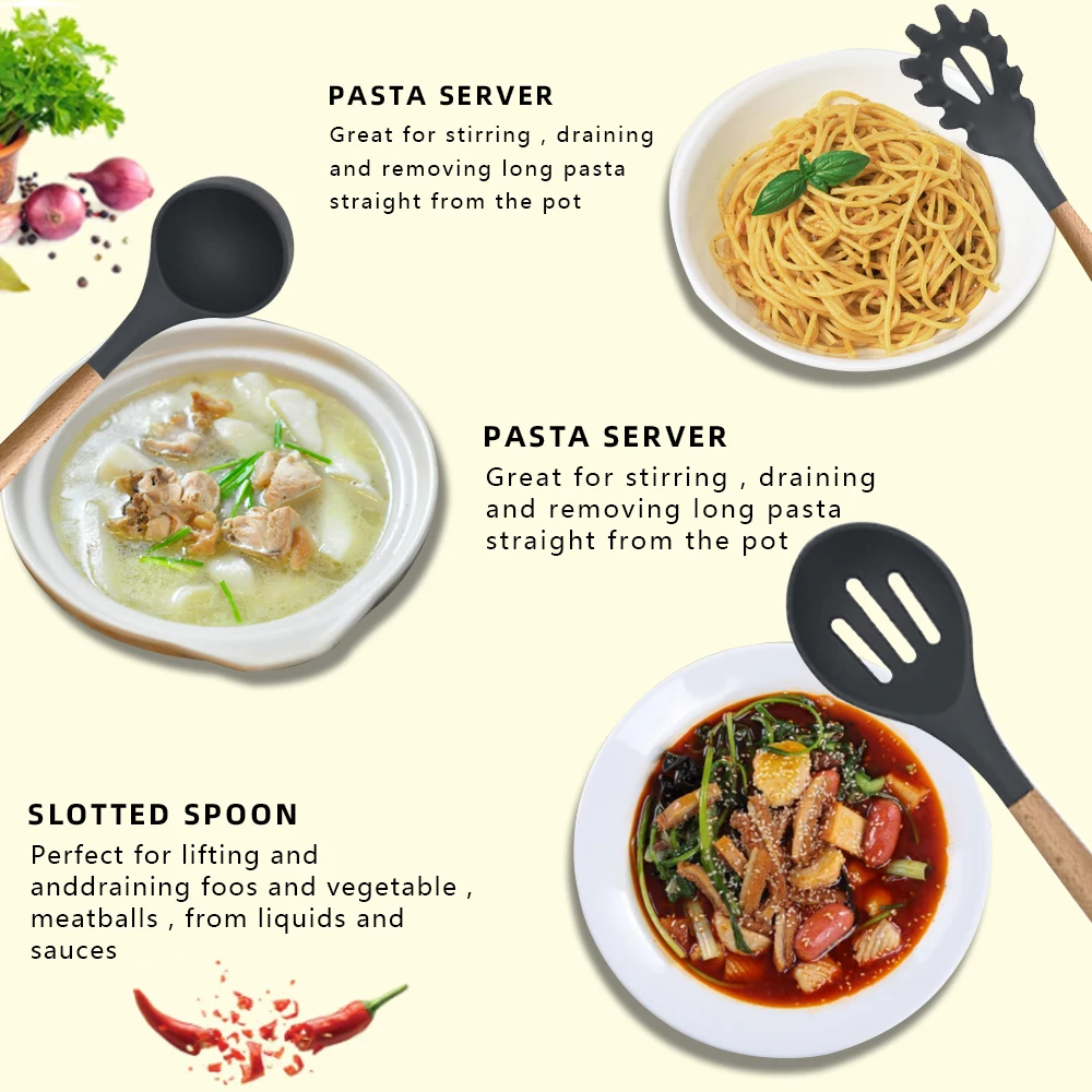 Home and kitchen Silicone Kitchen Utensil set  Accessories Cooking Tools Kitchenware set Cocina Silicone Cooking Utensils Set