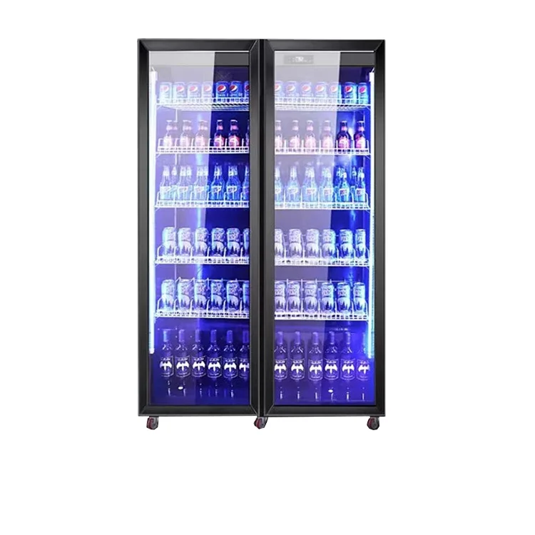 Large Capacity Glass Door Transparent Refrigerated Vertical Display Refrigerator Suitable for Storing Drinks Beer Milk Cooler