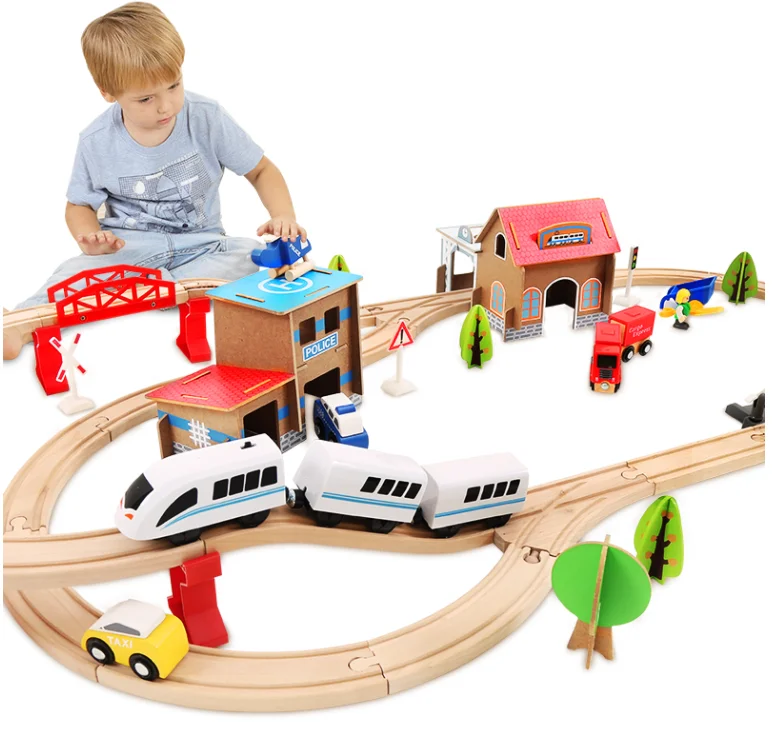 Factory Wholesale Price  STEM Learning Educational Coding Toy Wooden Train Track Slot Toy