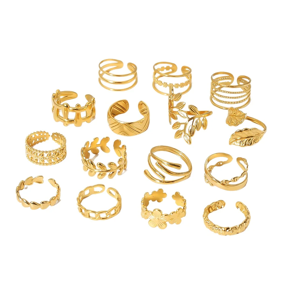 Simple Style Leaf Geometric Hollow Flower 18K Gold-plated Snake-shaped High-grade Multi-layer Titanium Steel Ring