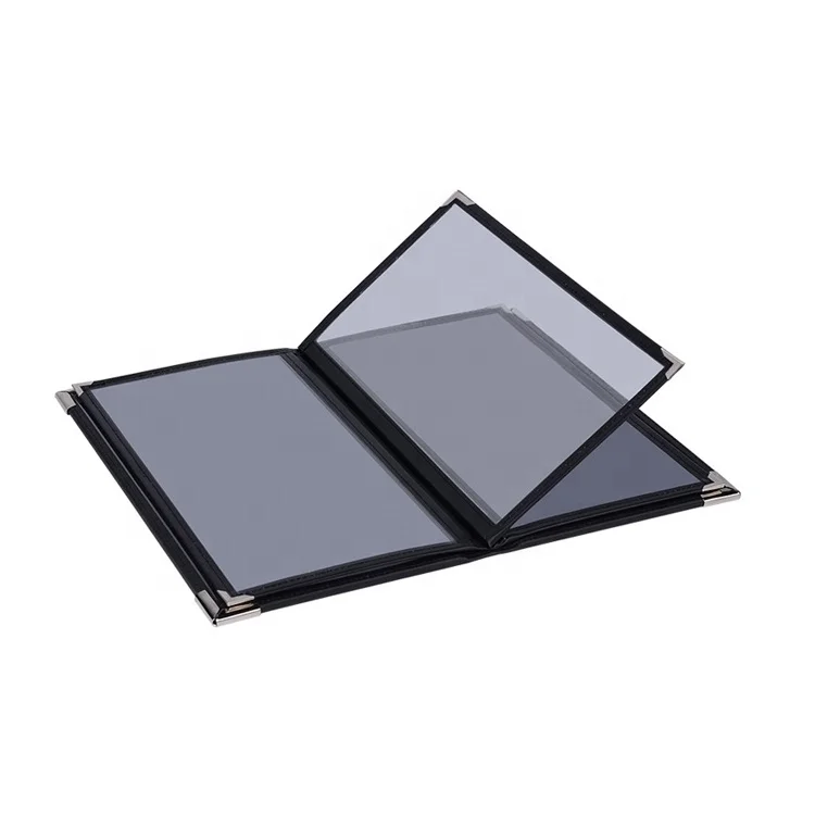 Custom Leather Restaurant Menu Covers New Multiple Pages Restaurant Transparent Plastic Menu Holders Booklet Style 10 Views