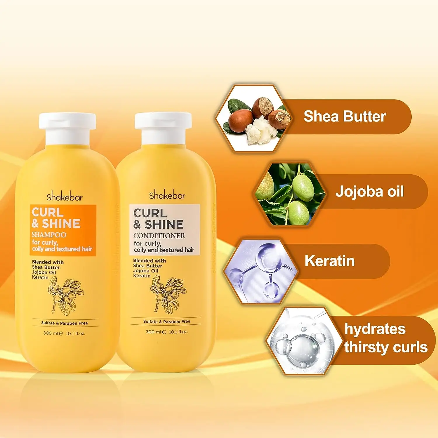 Shakebar Private Label Wholesale Natural Raw Materials for Curl Hair Keratin Jojoba Oil Shea Butter Shampoo and Conditioner