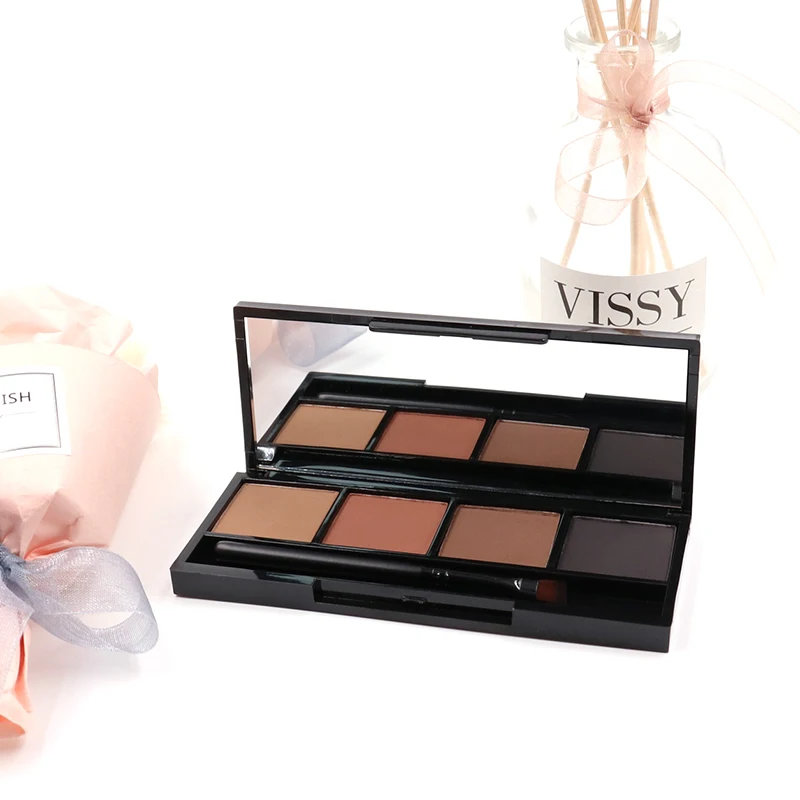 OEM 4 colors pressed waterproof long lasting cosmetic private label brown eyebrow powder palette eyebrow brush