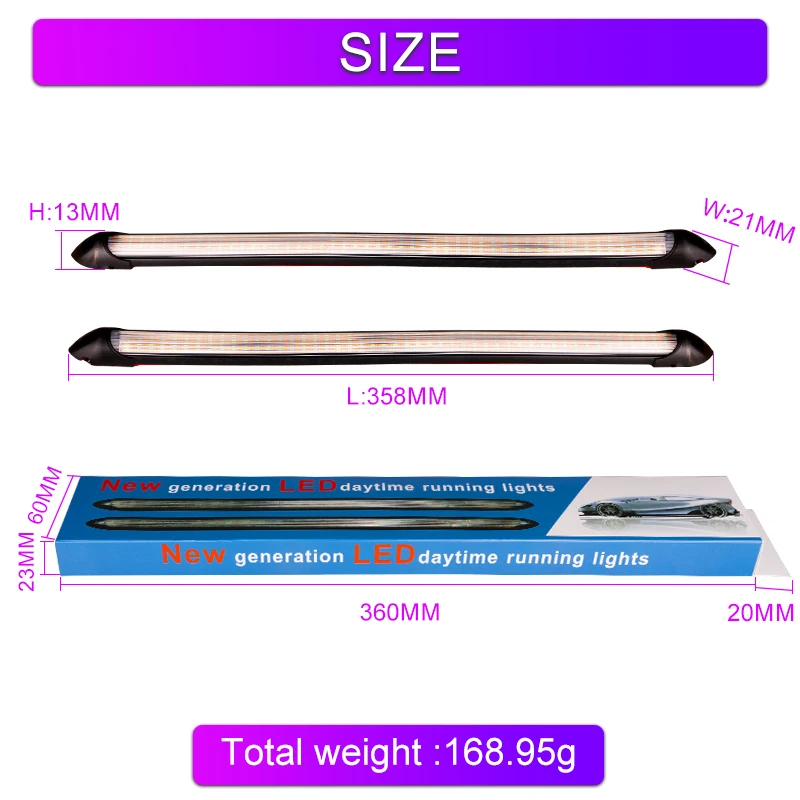 2PCS Car LED Daytime Running Lights Waterproof Car Headlights Flowing Turn Singal Yellow LED Driving Day Lights