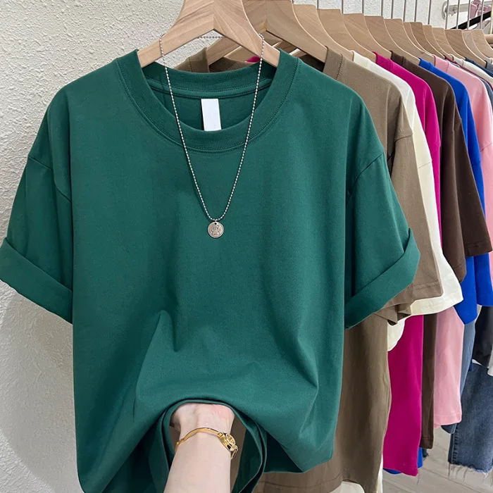 Summer heavyweight 230gsm cotton unisex plus size plain blank streetwear custom logo printing t shirt men tshirt