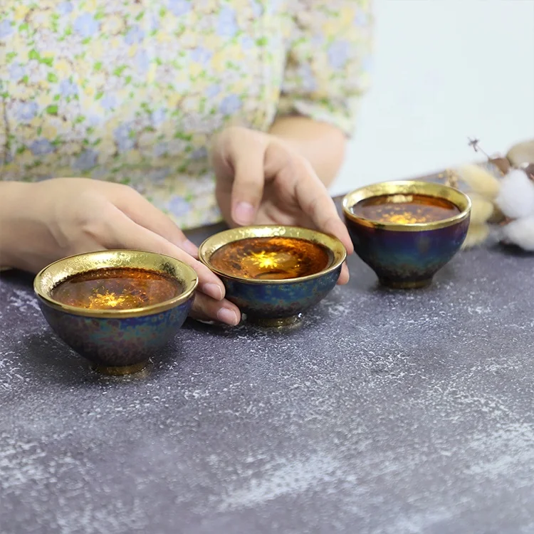 Honorable Gilt Jianzhan Cup 140ml Golden Chinese Ceramic Teacup Luxurious Packing