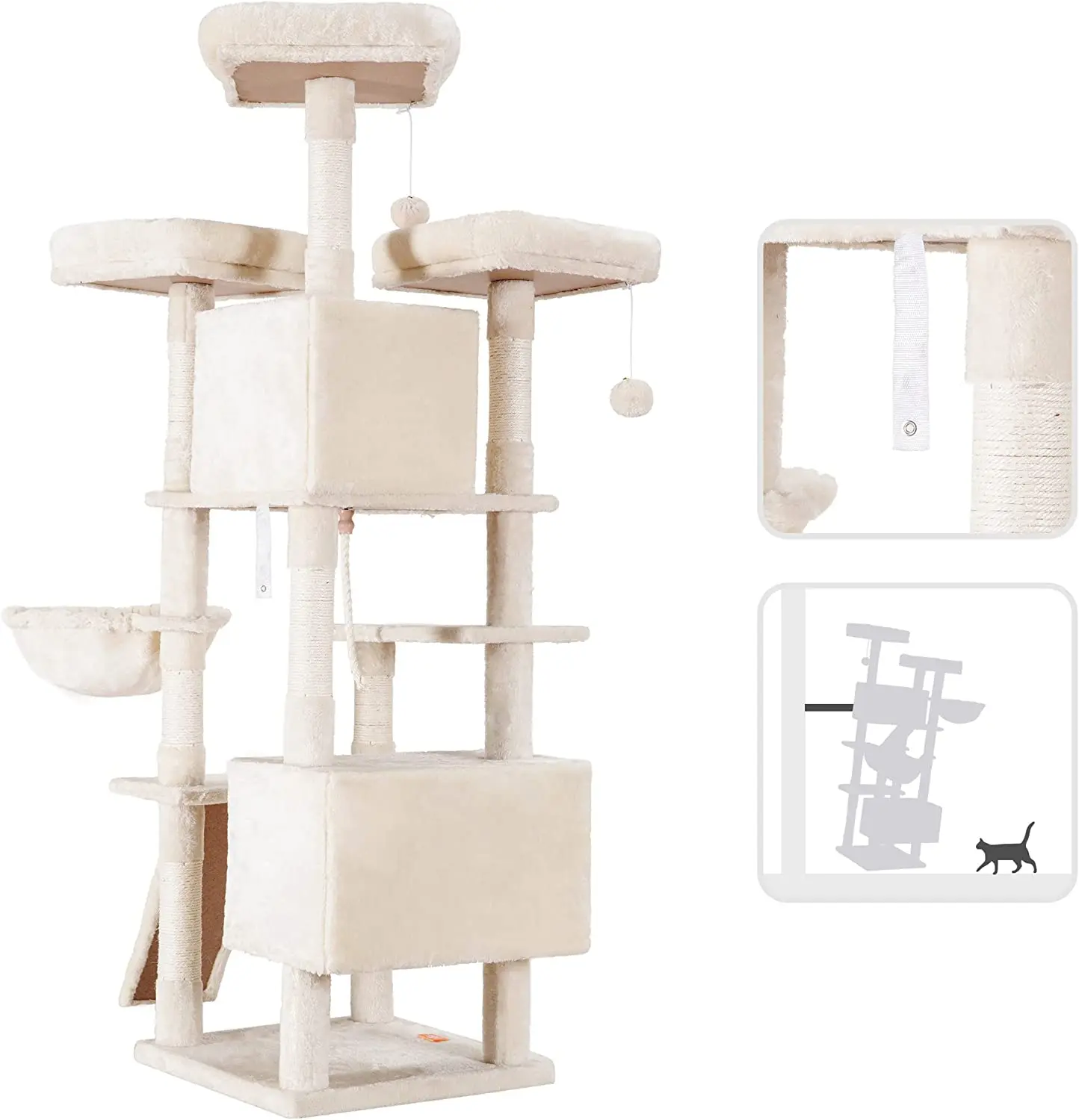 Cat Tree Large Cat Tower for Indoor Cats ,Multi-Level Cat Furniture Condo for Cats with 3 Padded Plush Perch, Cozy Basket