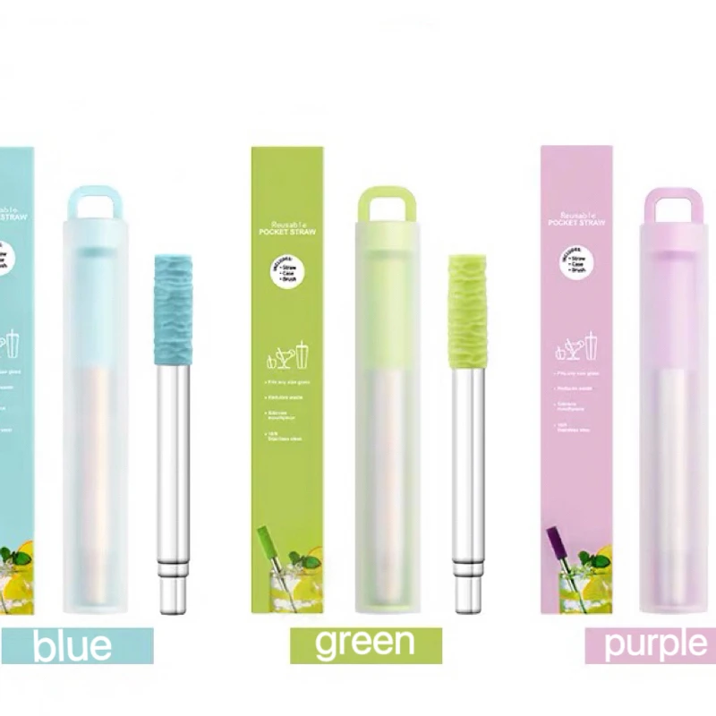 Silicone stainless steel straw can be reused environmentally friendly adult portable non-disposable folding