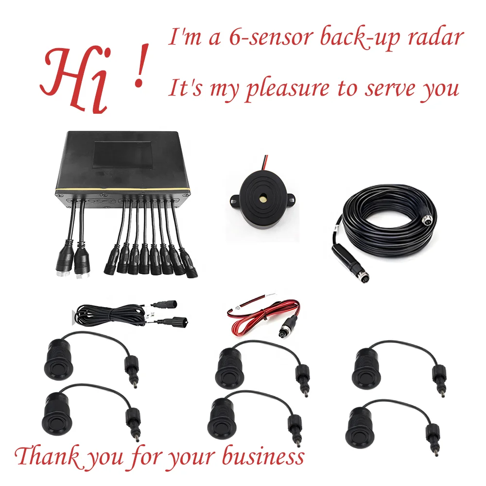 Manufacturer customized high quality waterproof 6 probe 24v parking sensor for Construction vehicle