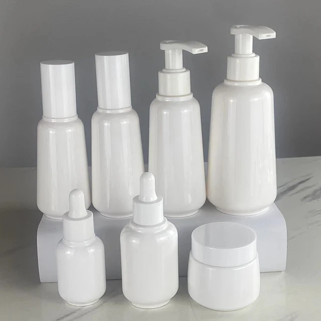 Hengjian white plastic body lotion bottles cosmetic hair product packaging bottle and cream jar set luxury cosmetic packaging