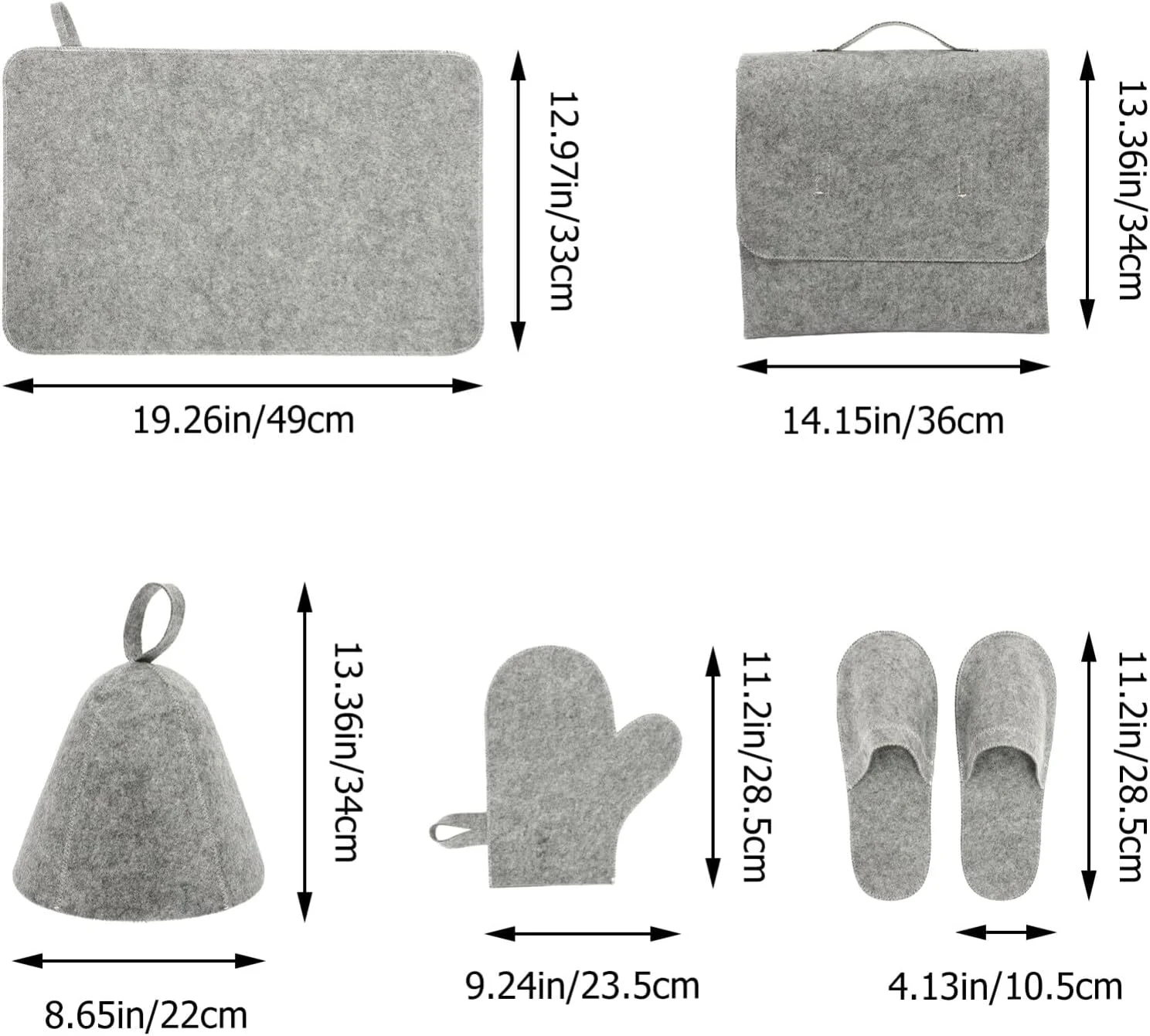5 pieces Sauna Accessories Slippers Gloves Seat Cushion Set Felt Sauna Hat  With Storage Bag