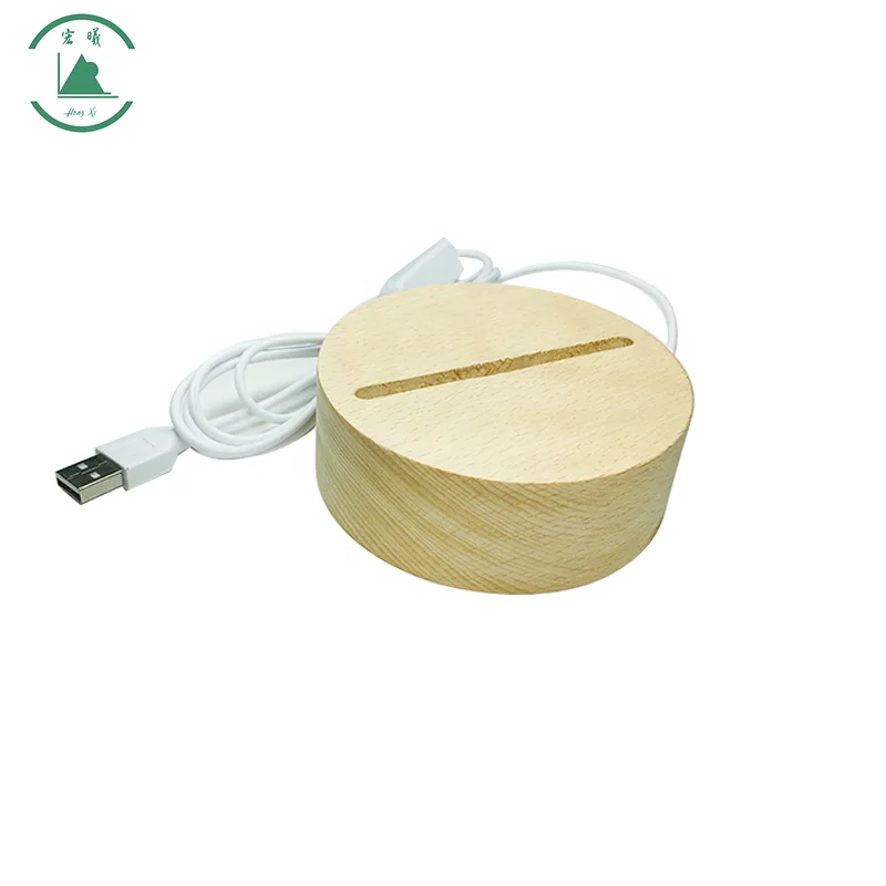 Factory Direct LED 3D wood light base  Crystal Glass Light Base Stand with USB Cable Led Wood night Light Display Base