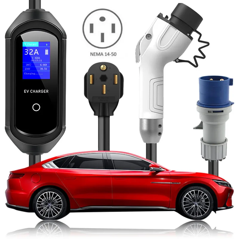 2022 32A EV Charger Electric Car SAE J1772 240V AC Charger Portable GBT Charging Portable Typ2 Home Charge Point EVSE 7KW 1Phase