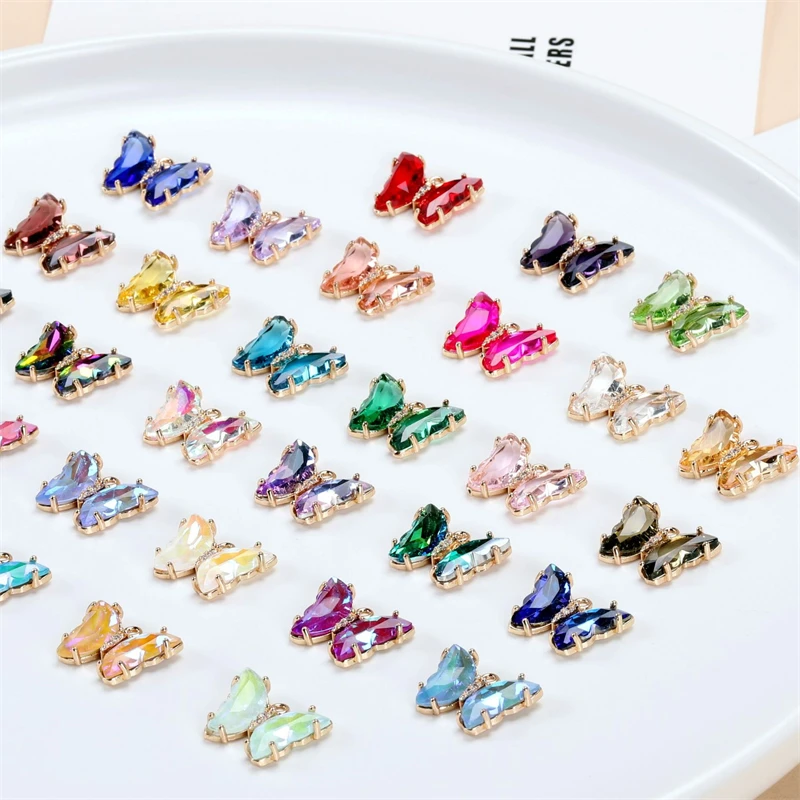 Shuaizhi Charms Copper Gold Plated Glass Crystal Butterfly Pendant Accessories DIY Bracelet Necklace Hairpin