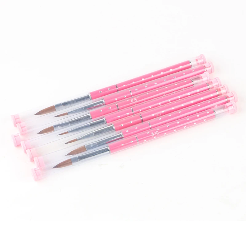 OEM&ODM Inlaid Diamond Aluminum Handle Kolinsky 2#-14# Nail Beauty Drawing Brush For Acrylic 3D Art Nails Design