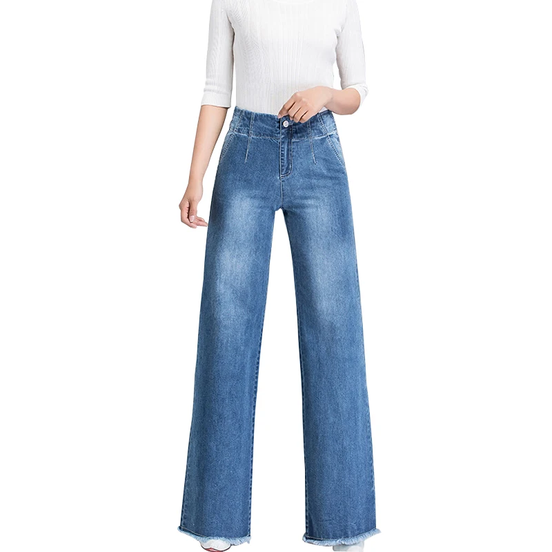 New Fashion Wholesale Summer Blue Baggy Custom Women Flared Jeans Denim Plus Size Ladies Jeans