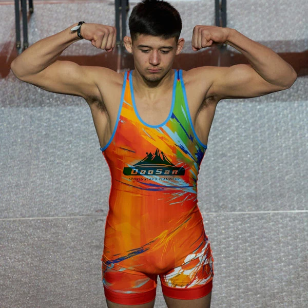 Wholesale custom New Arrival Sublimation spandex  Mens Wrestling Singlet