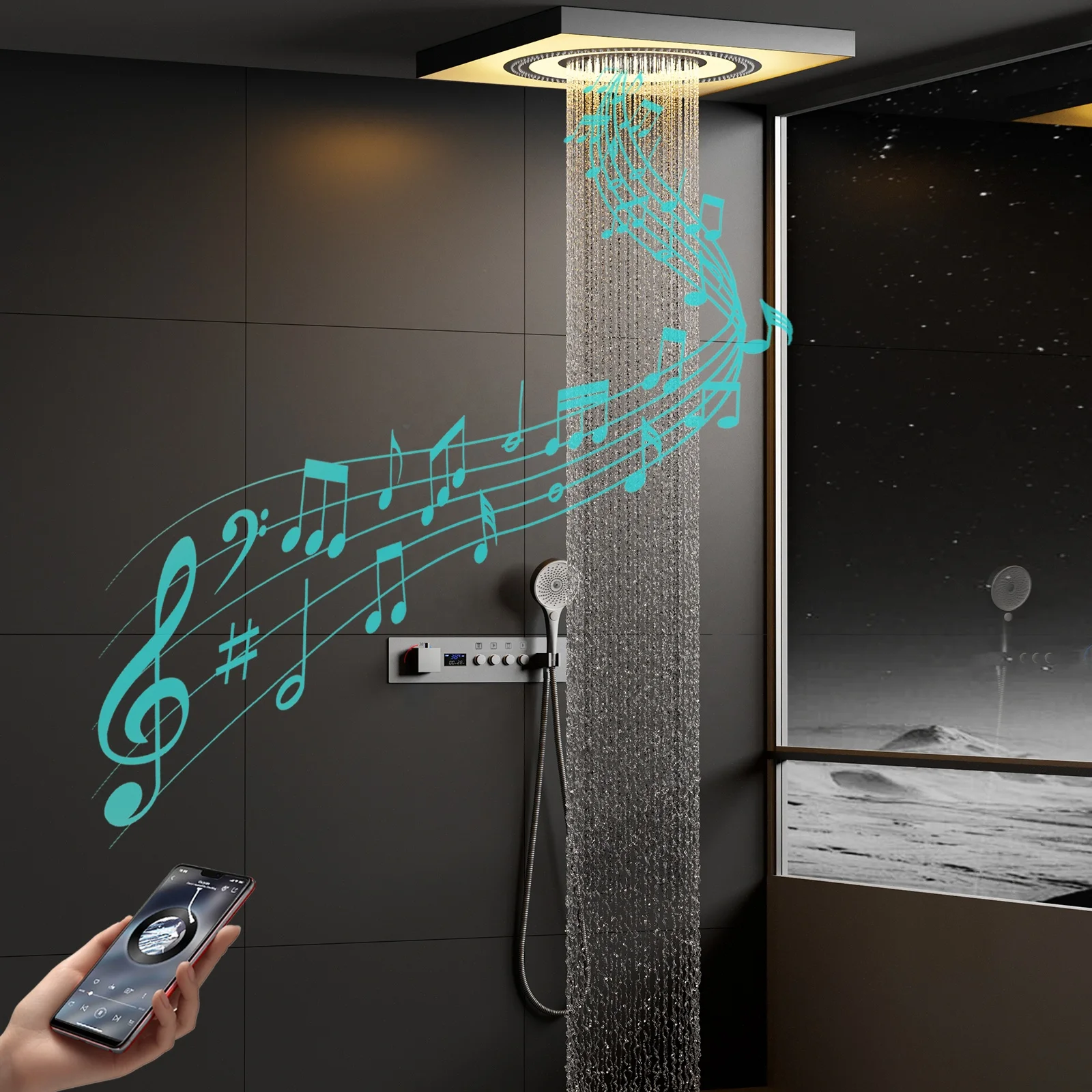 Modern minimalism 24 inch LED Shower System Thermostat Faucet Bluetooth Music LED Shower Faucet Set