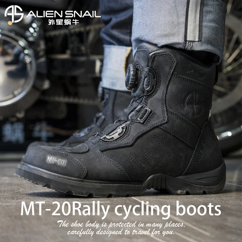 ALIEN SNAIL Retro Cruise Motorcycle Boots Men Travel Leisure Knob Adjust Shoes Waterproof Moto Winter Warm Protective Boots