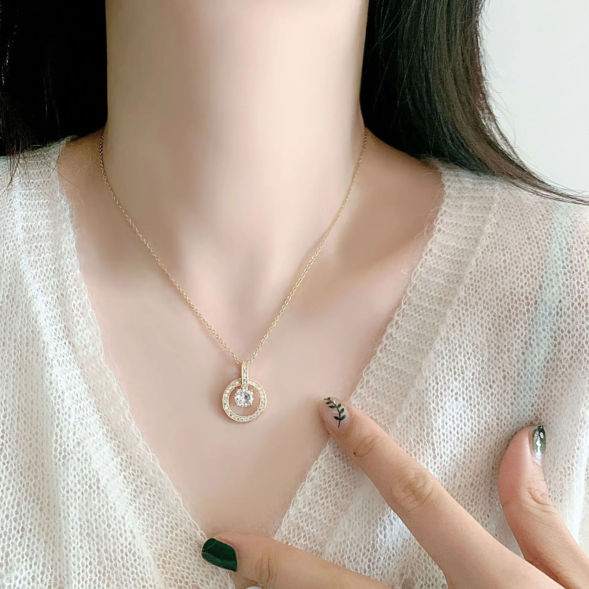 YICAI High Quality Luxury 18K Gold Plated Zircon Crystal Pendant Necklace Stainless Steel Gemstone Necklace For Women Jewelry