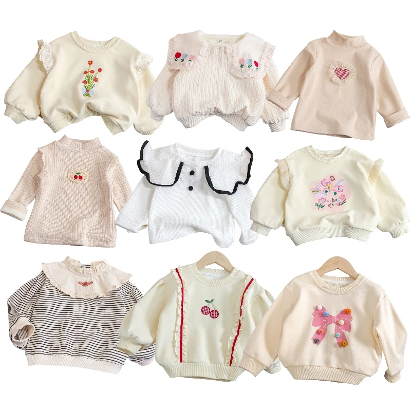 Custom Comfortable Girls Cute Pullover Sweatshirt Casual Long Sleeve Plain Crew Neck Sweatshirt