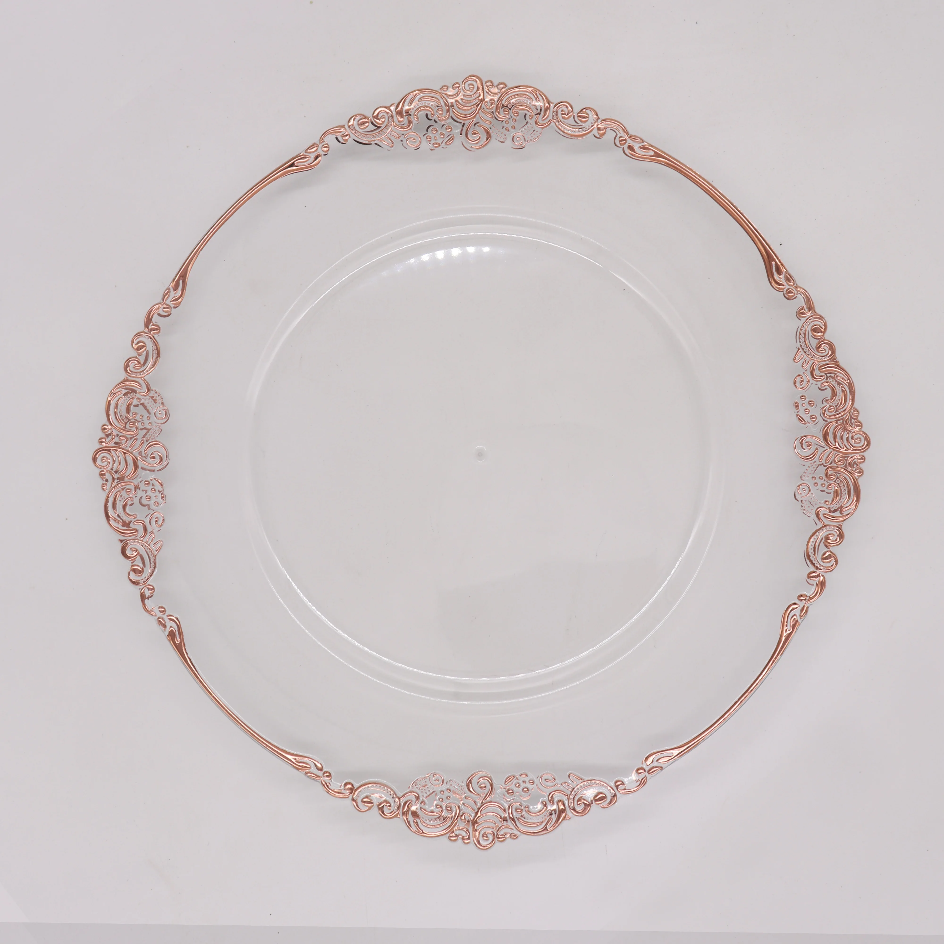 Custom Tabletop Round Clear Plastic Plate Festival Snack Serving with Gold Bead and Gold Line Edge