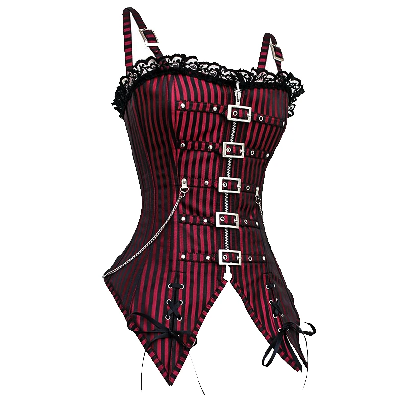 Sexy Steampunk Corset with Rivet Gothic Clothing Corsets and Bustiers Striped Stud Leather Party Sexy Corselet Corsage