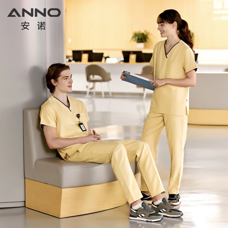 ANNO Customizable Logo Unisex Nurse Scrubs Sets Breathable Hospital Medical Clinic Scrub Suit Woven Doctor Uniforms New Design