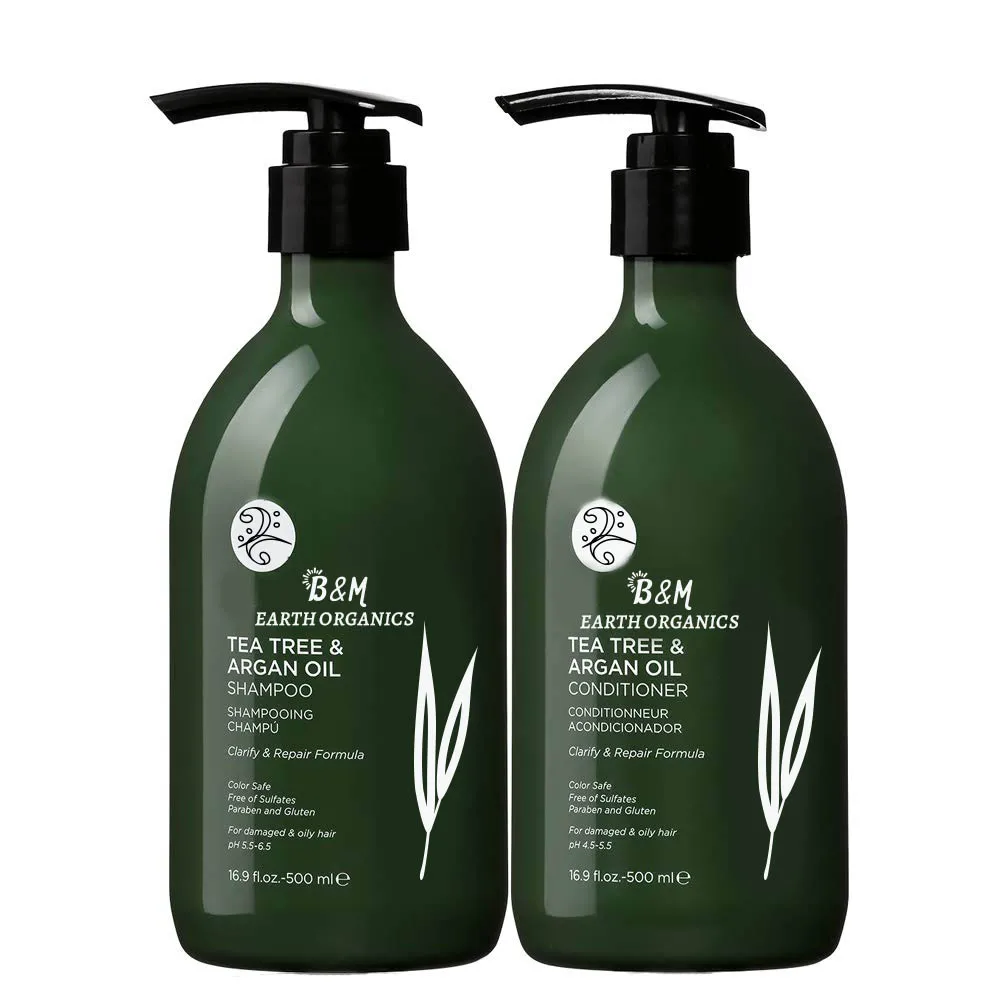 Shampoo and Conditioner Set with Tea Tree and for Oily Hair Clarifying Fighting Dandruff Sulfate for Men and Women