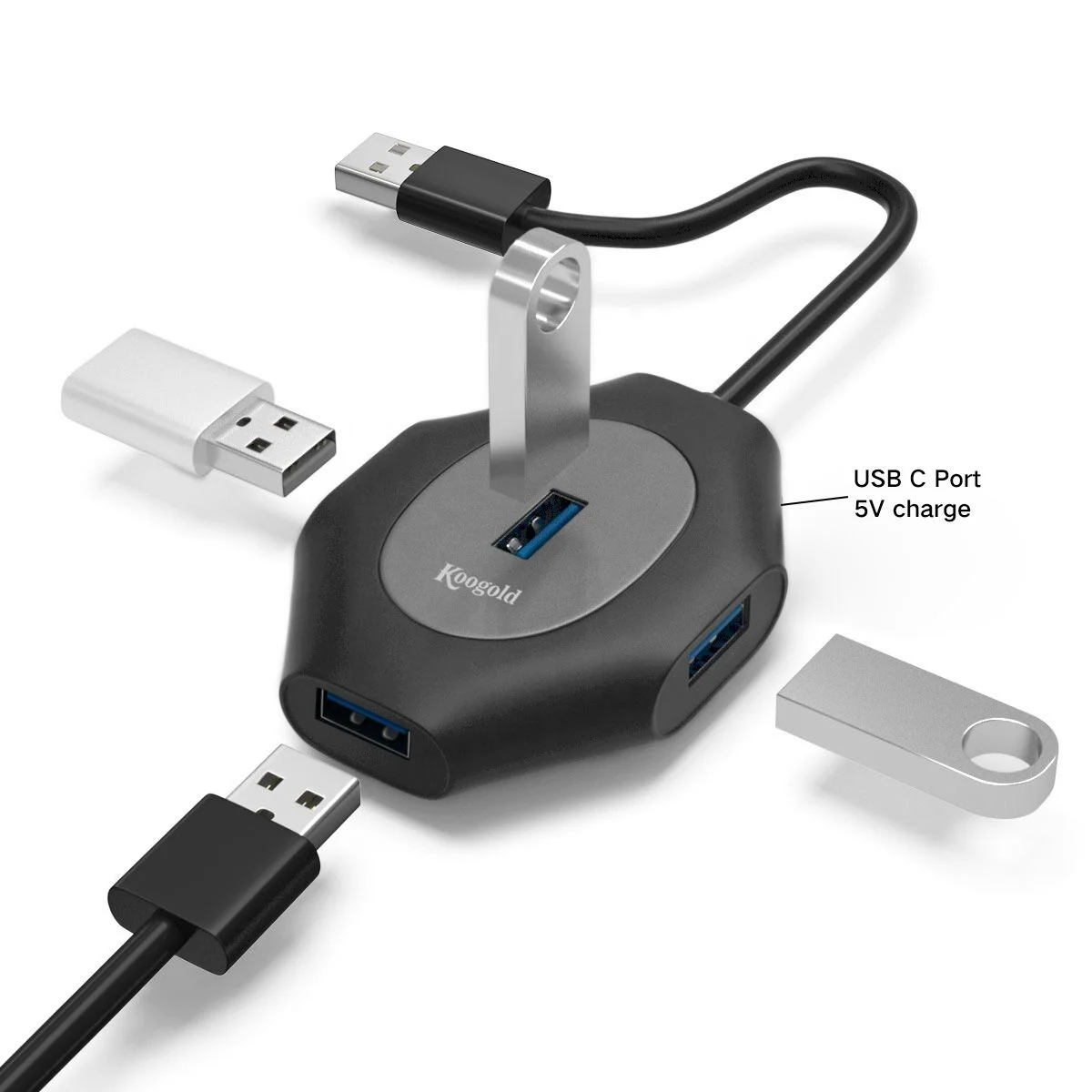 Koogold T1301 4 Ports USB Hub USB 3.0 Laptop Docking Station with Type C Port for Laptop