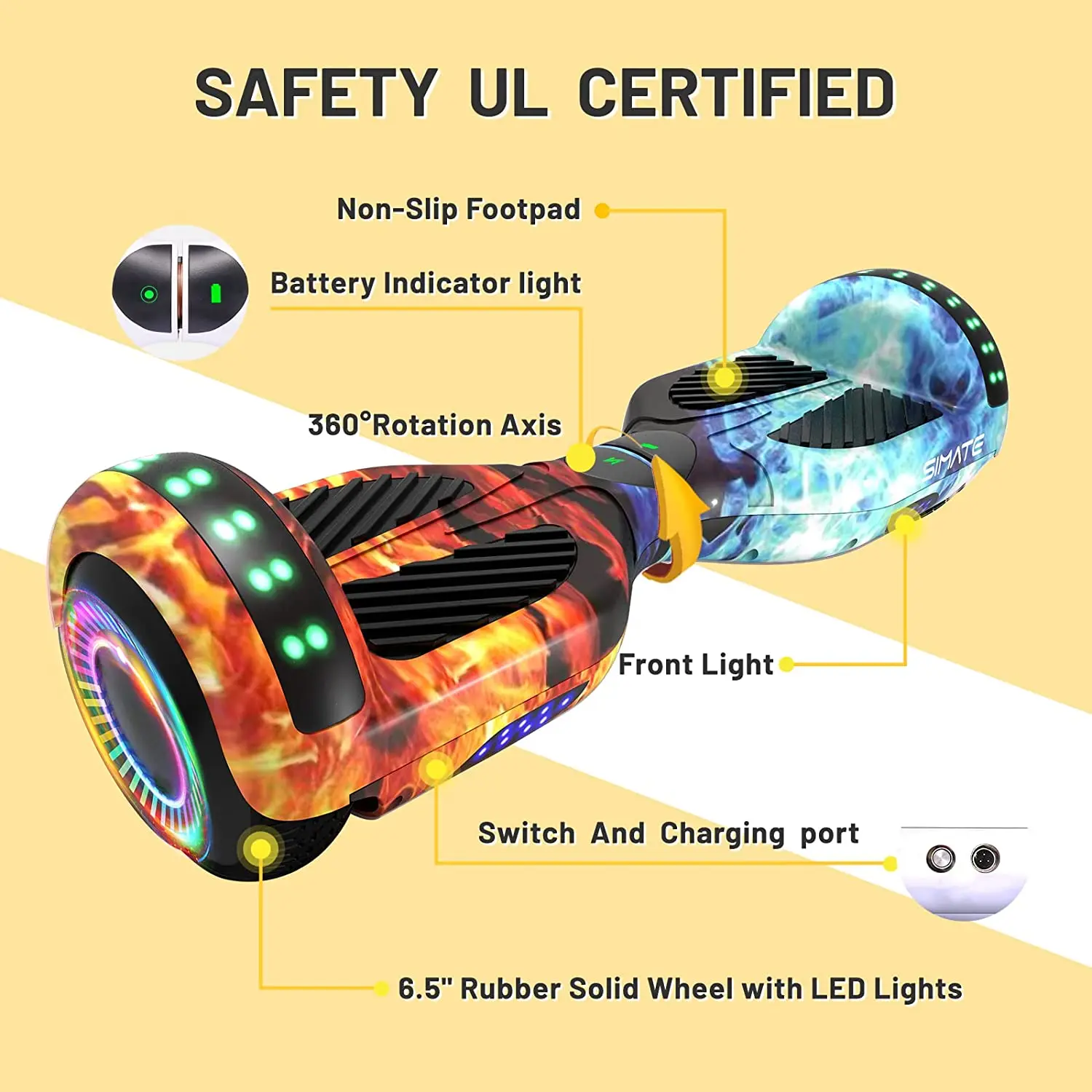 6.5 inch Hover scooter made in China electric hoverboard 250w dual motor electric scooter 2 wheels free shipping in USA