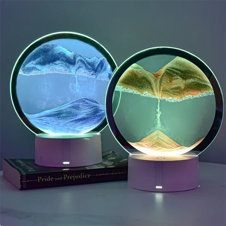 New Design Light 3d Landscape Sand Painting Decoration Office Living Room Home Decoration Rotating Hourglass LED Light