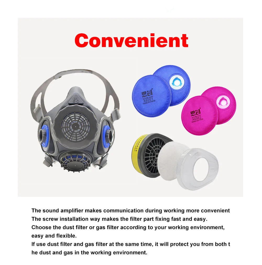 M60 Half Face Aura Mask Gas Respirator Filter for Chemical Pesticide Safety