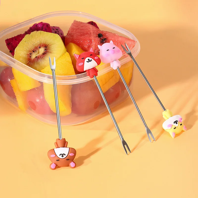 Creative Cartoon Fruit Fork Set 8pcs Cute Mini Stainless Steel Fruit Dessert Small Fork