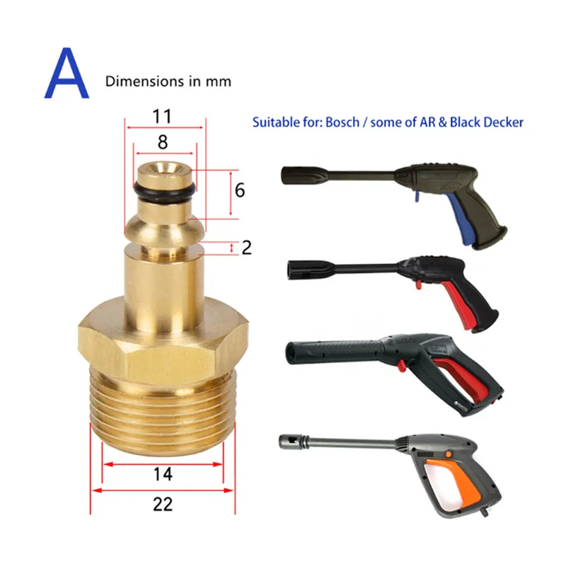 High pressure washer Car Washer Hose Connector Converter M22 14mm Thread for AR Patriot Daewoo Lavor Black Decker Bosch Bort