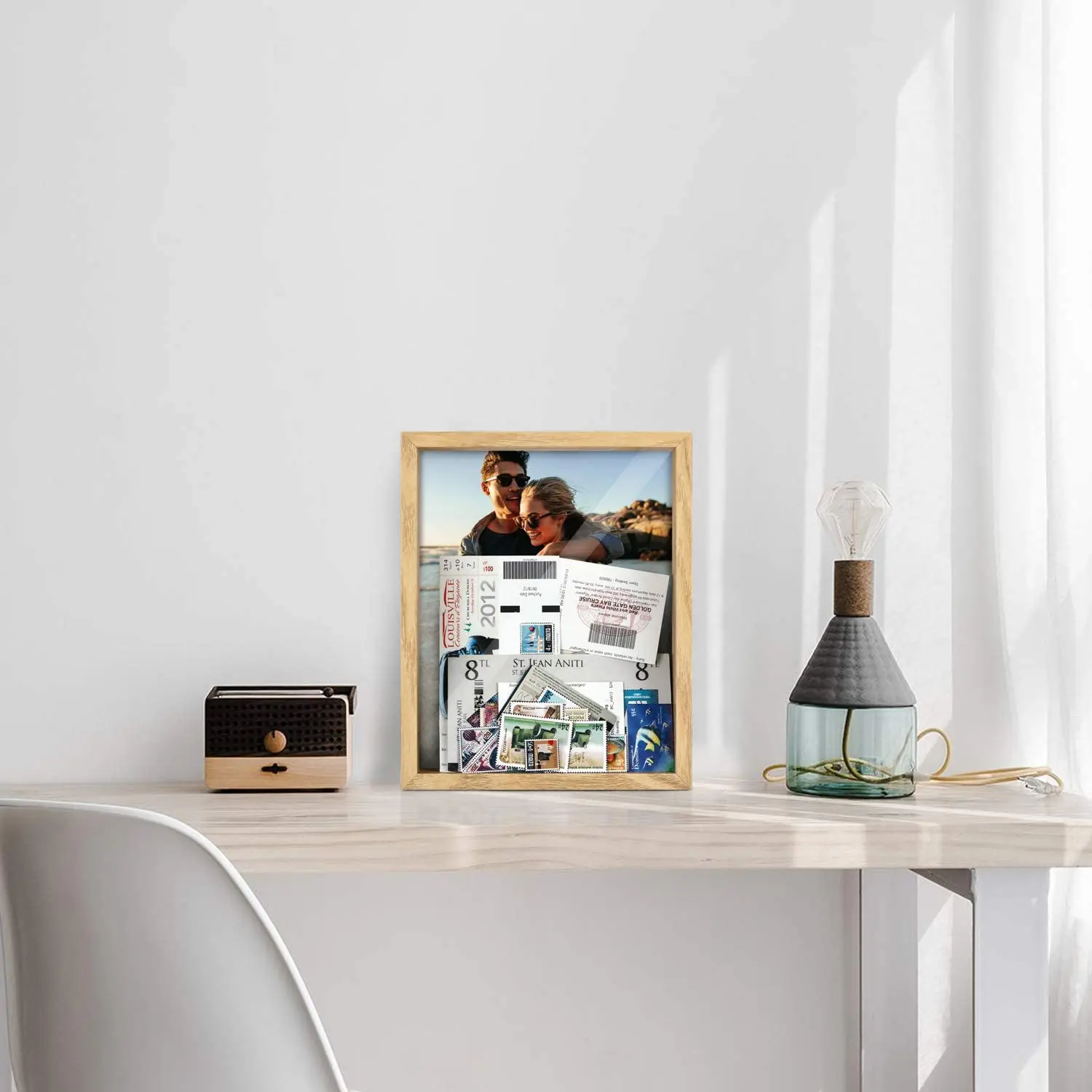 ONE WALL 10x8 inch Deep Ticket Memory Shadow Box Frame Wooden Display Box with Slot Top Loading for Crafts for Wall and Tabletop