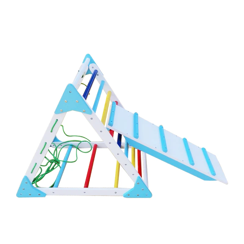 Montessori Toddler Rainbow Arch And Colorful Rocking Foldable Climbing Triangle Frame Rocker Board Toy For Toddler Play Set