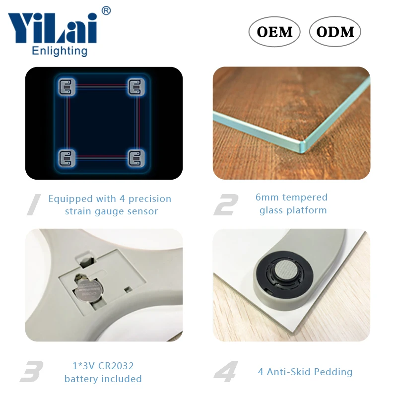 CE ROHS Yilai Scale Products Digital balanzas de impedancia Electronic Weighing Body Fat Smart Wifi Scale with Tuya Solution
