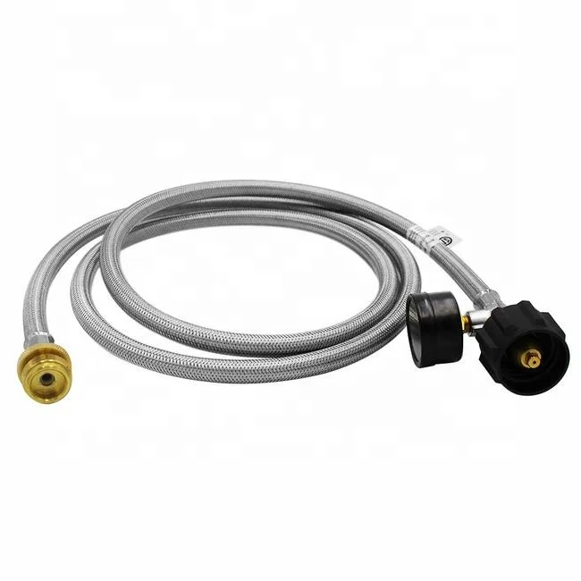 MENSI Update New Braided Propane Hose with Temperature Pressure Gauge Convert 1lb Portable Appliances to 5-40lb Tank Cylinder (Q