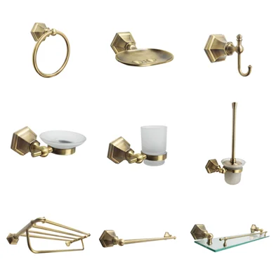 China Cheap Complete 6pcs antique Bath Hardware Sets gold  toilet Bathroom Accessories set