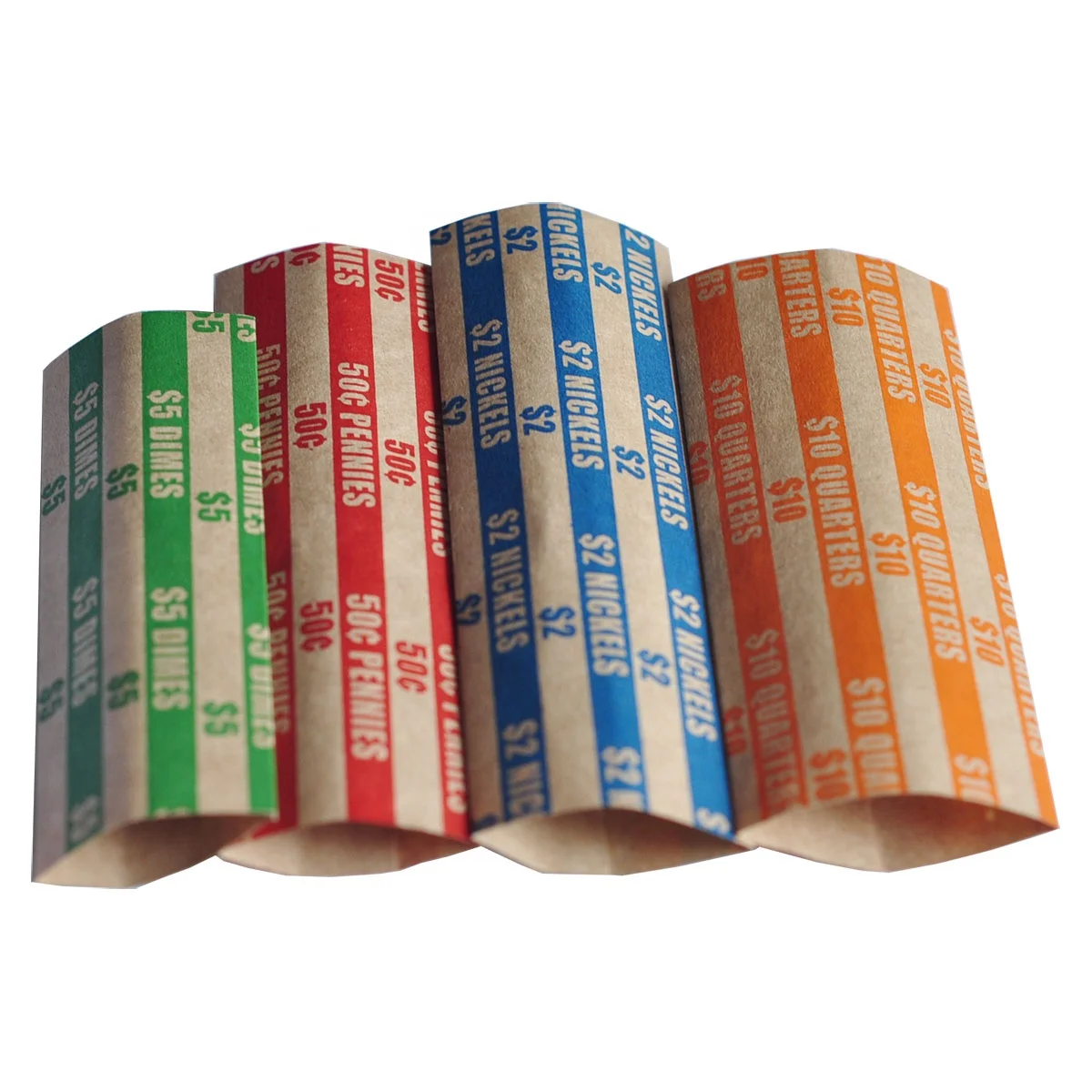 Hot-selling  4 Colors Heavy Duty Kraft Paper Coin Wrapper finished in Flat Pack